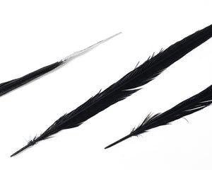 Black with Metallic Silver Tips Ringneck Pheasant Feather Bleached and Dyed 18-22", per 10 pack