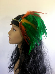 Green Orange Feather Headpiece