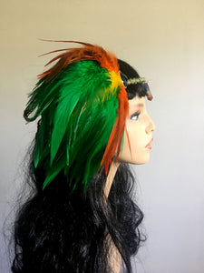 Green Orange Feather Headpiece